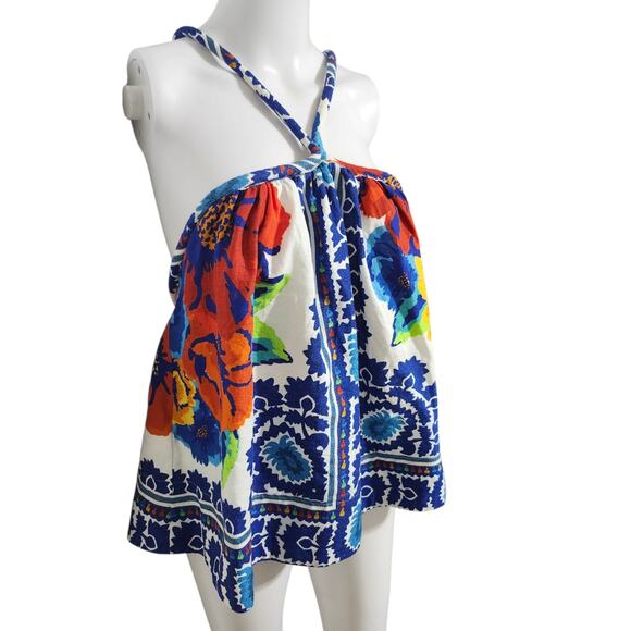 Farm Rio Flower Tapestry Blouse Flower Tapestry Off-White M Spaghetti Strap New - Picture 4 of 8